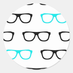 geeky glasses blue geek classic round sticker