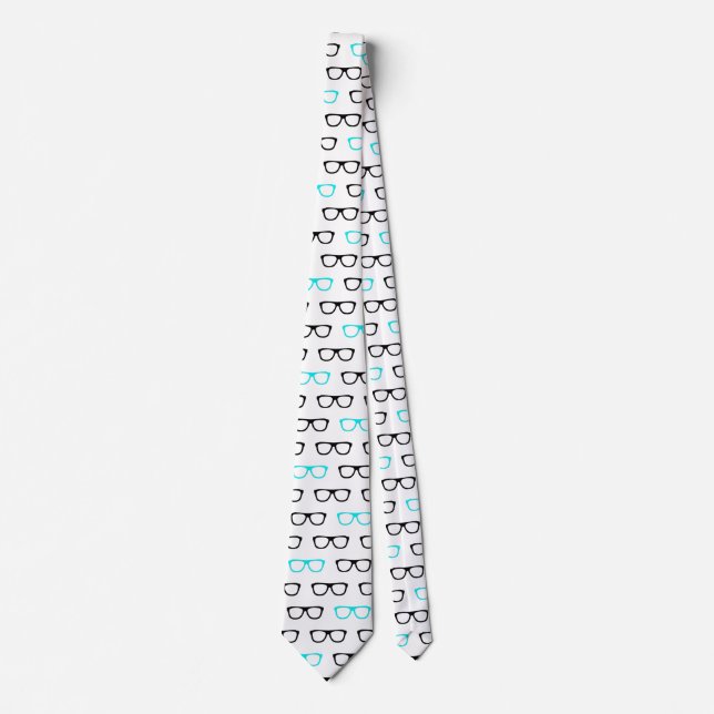 geeky glasses blue geek mens neck tie (Front)