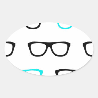 geeky glasses blue geek oval sticker