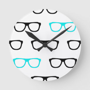geeky glasses blue geek round clock