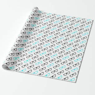 geeky glasses blue geek wrapping paper