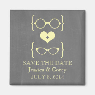 Geeky Glasses Chalkboard Save the Date Magnet