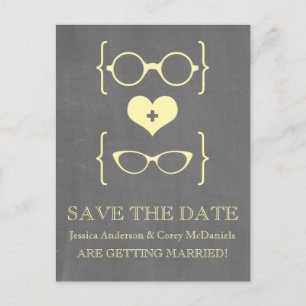 Geeky Glasses Chalkboard Save the Date Postcard