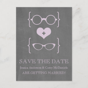 Geeky Glasses Chalkboard Save the Date Postcard