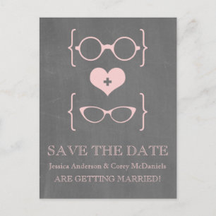 Geeky Glasses Chalkboard Save the Date Postcard