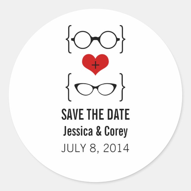 Geeky Glasses Save the Date Stickers (Front)