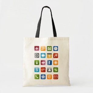 Geeky hipster tote bag with smartphone icons