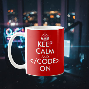 Geeky Keep calm and code on mug for programmers