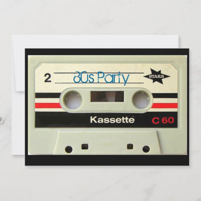 Geeky nerdy 1980s cassette retro cassette tape invitation (Front)