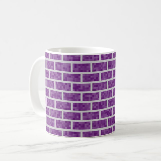Geeky Purple 8-Bit Graphics Look Bricks Pattern Coffee Mug (Front Left)