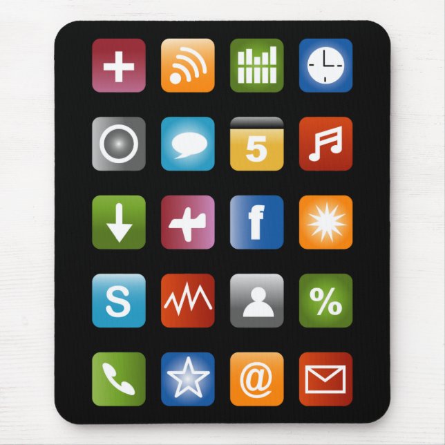 Geeky smartphone app icons mouse pad (Front)