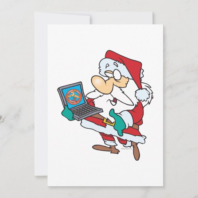 geeky technology savvy santa with a laptop cartoon holiday card (Front)