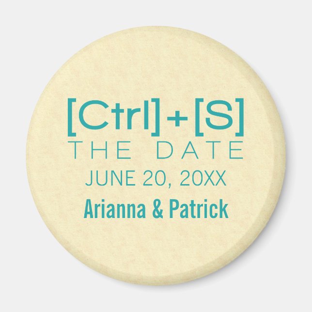 Geeky Typography Save the Date Magnet, Teal Magnet (Front)