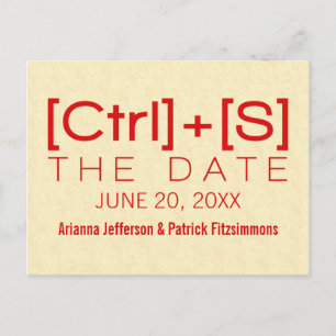Geeky Typography Save the Date Postcard, Red Announcement Postcard