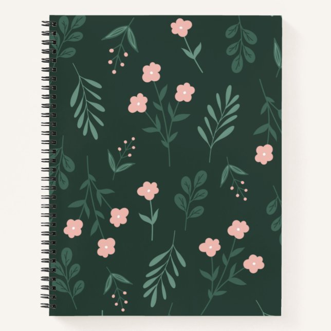 Geen and Pink FLoral  Notebook (Front)