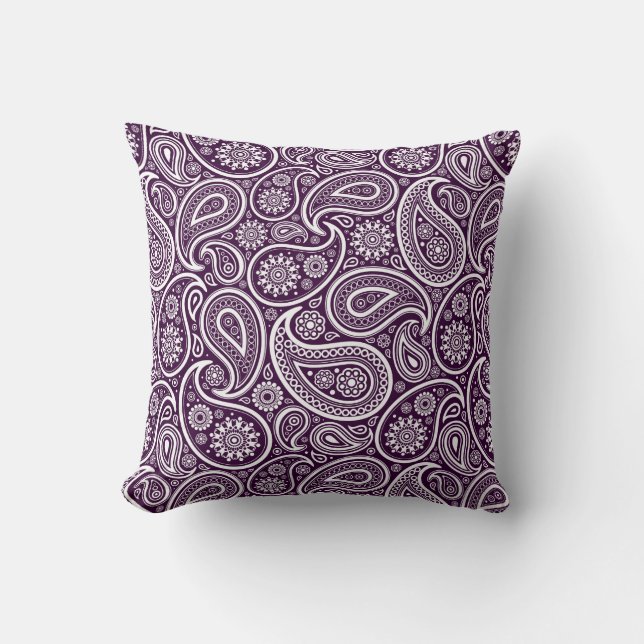 Geep Purple & White Vintage Floral Paisley Cushion (Front)