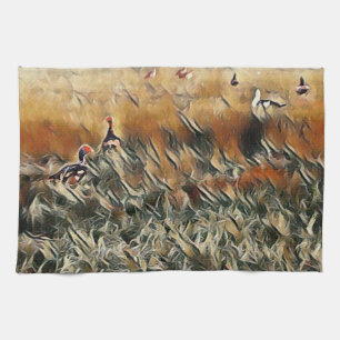 Geese and Duck Roam Art Tea Towel