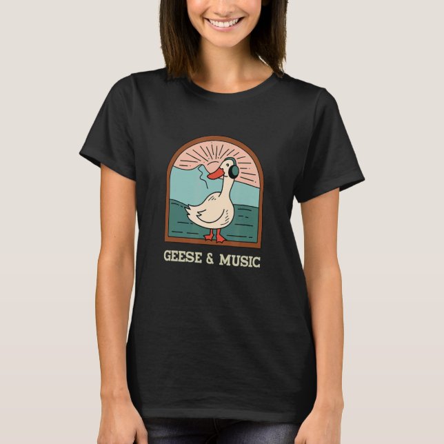 Geese and Music Notes Musician Cute Goose Clef T-Shirt (Front)
