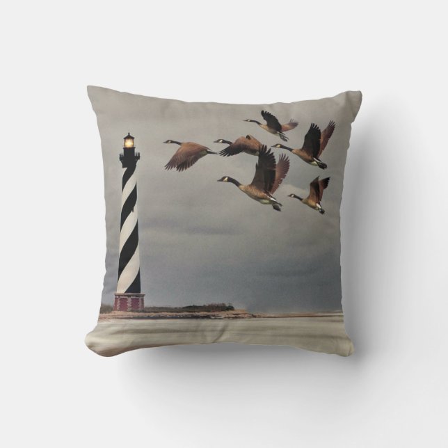 GEESE AT CAPE HATTERAS LIGHTHOUSE CUSHION (Front)