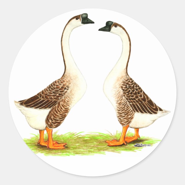Geese:  Brown Chinese Classic Round Sticker (Front)