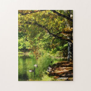 Geese By Pond in Autumn Jigsaw Puzzle