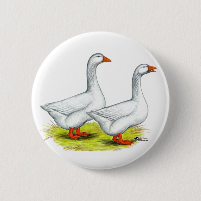 Geese:  Embden Pair 6 Cm Round Badge (Front)