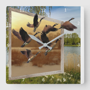 GEESE FLYING OUT OF PICTURE SQUARE WALL CLOCK