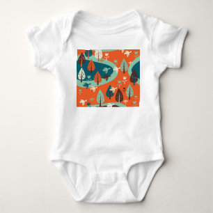 Geese Forest: Vintage Nature Scene Baby Bodysuit