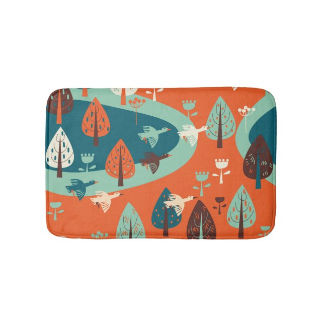 Geese Forest: Vintage Nature Scene Bath Mat (Front)