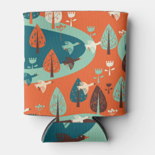 Geese Forest: Vintage Nature Scene Can Cooler