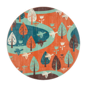 Geese Forest: Vintage Nature Scene Cutting Board