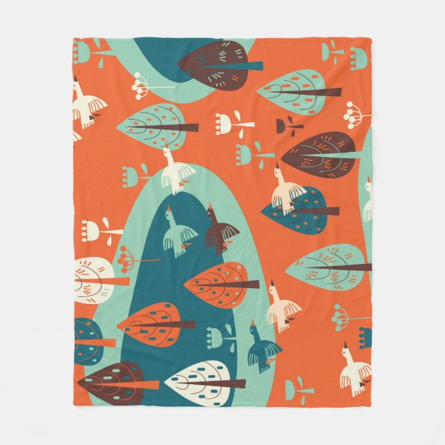 Geese Forest: Vintage Nature Scene Fleece Blanket (Front)