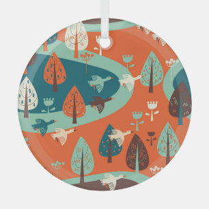 Geese Forest: Vintage Nature Scene Glass Tree Decoration