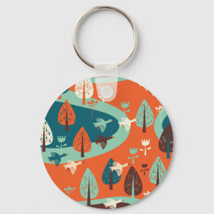 Geese Forest: Vintage Nature Scene Key Ring