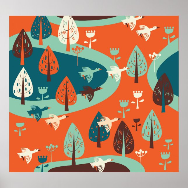 Geese Forest: Vintage Nature Scene Poster (Front)