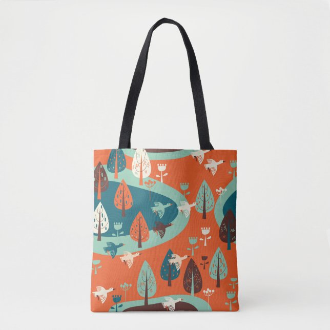 Geese Forest: Vintage Nature Scene Tote Bag (Front)