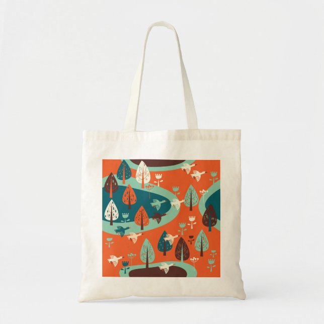 Geese Forest: Vintage Nature Scene Tote Bag (Front)