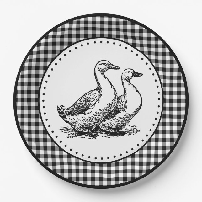 Geese Gingham Paper Plate (Front)