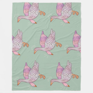 Geese Girls Whimsical Folk Art Goose Duo Fleece Blanket