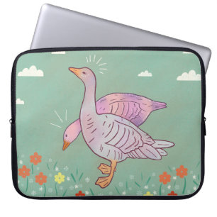 Geese Girls   Whimsical Folk Art Goose Duo Laptop Sleeve