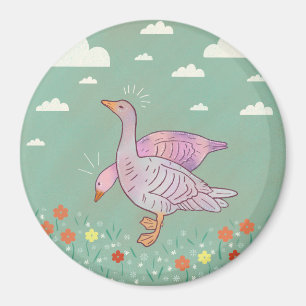 Geese Girls   Whimsical Folk Art Goose Duo Magnet