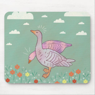 Geese Girls Whimsical Folk Art Goose Duo Mouse Mat