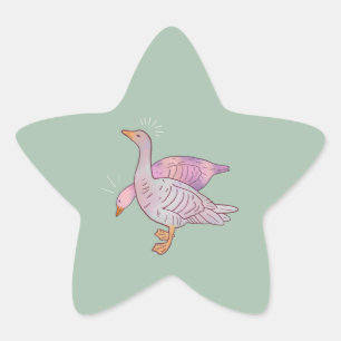 Geese Girls Whimsical Folk Art Goose Duo Star Sticker
