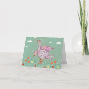 Geese Girls   Whimsical Folk Art Goose Duo Thank You Card