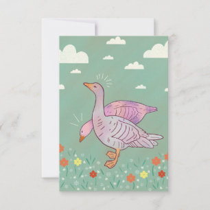 Geese Girls Whimsical Folk Art Goose Duo Thank You Card