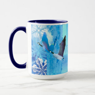 Geese in Blue Snowflakes Mug