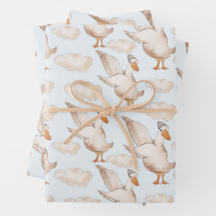 Geese in hats  wrapping paper sheet