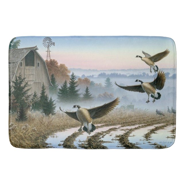 Geese In The Farm Field Bath Mat (Front)
