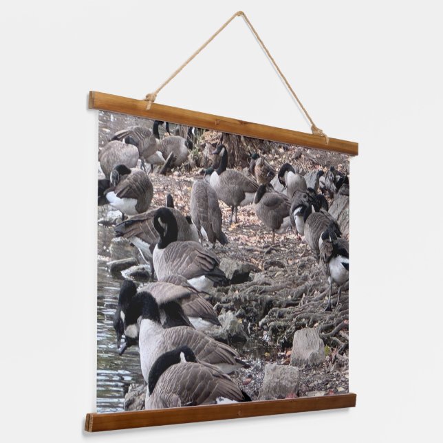 Geese in the Park Wood Topped Wall Tapestry (Angled)