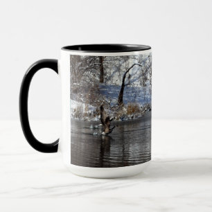 Geese Lifting Off Of Water In Flight Mug